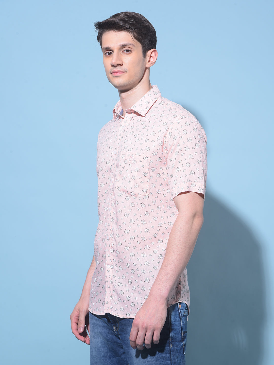 Peach Floral Printed 100% Cotton Shirt-Men Shirts-Crimsoune Club