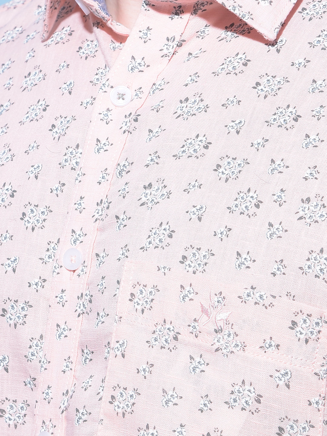 Peach Floral Printed 100% Cotton Shirt-Men Shirts-Crimsoune Club