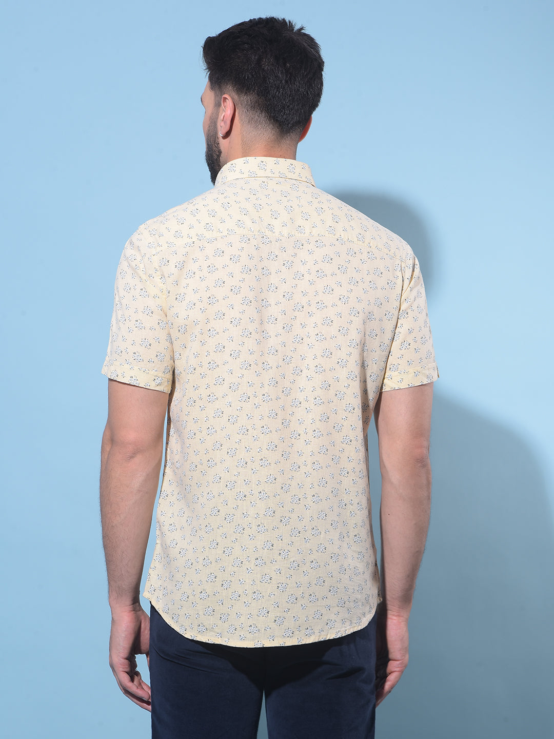 Beige Floral Printed 100% Cotton Shirt-Men Shirts-Crimsoune Club