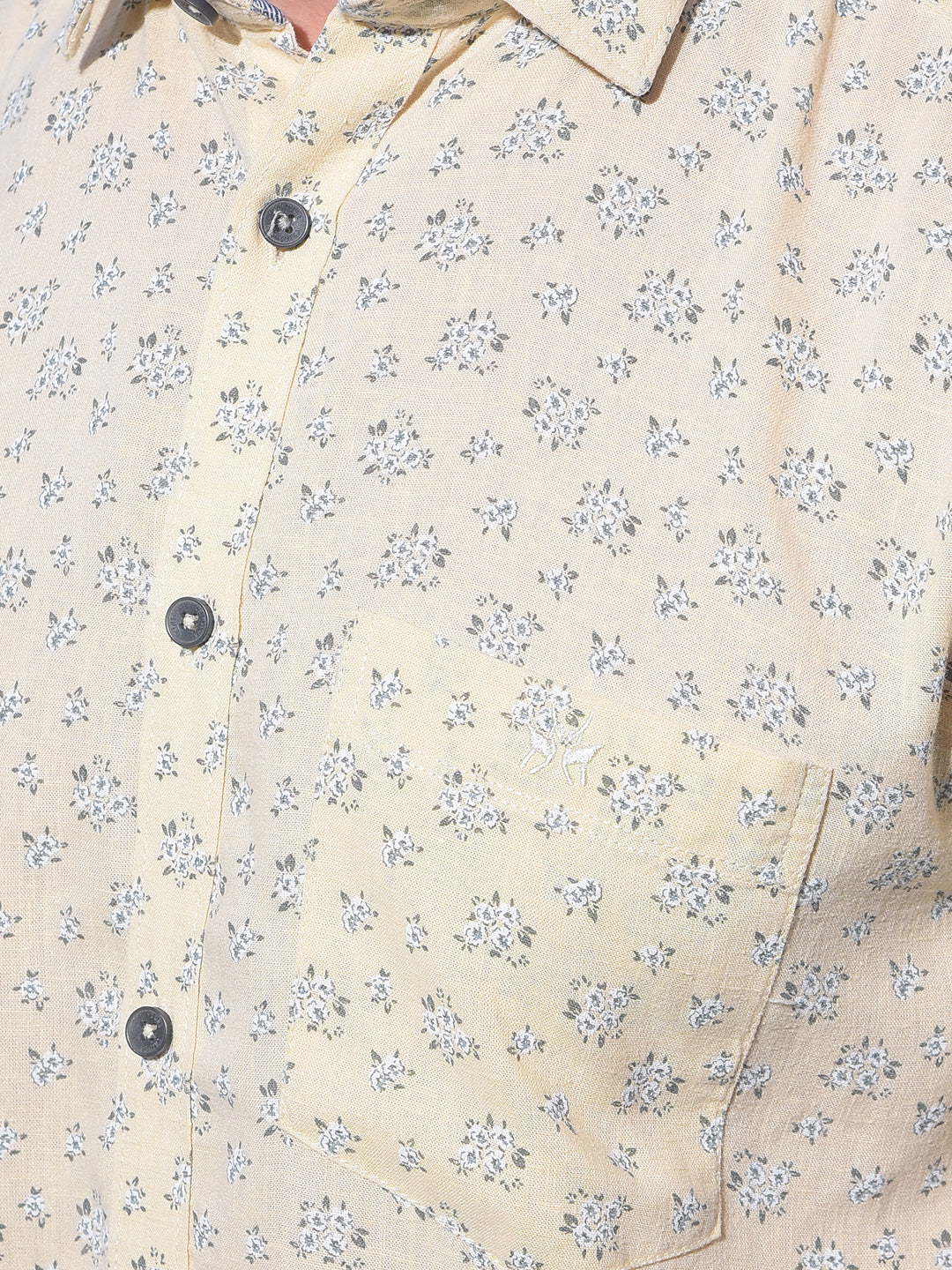 Beige Floral Printed 100% Cotton Shirt-Men Shirts-Crimsoune Club