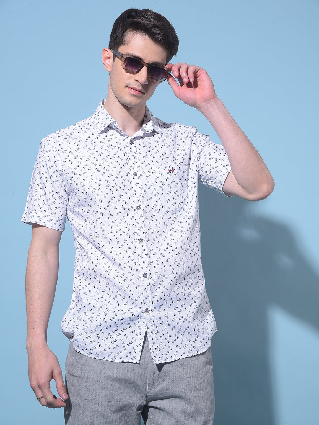 White Floral Printed 100% Cotton Shirt-Men Shirts-Crimsoune Club