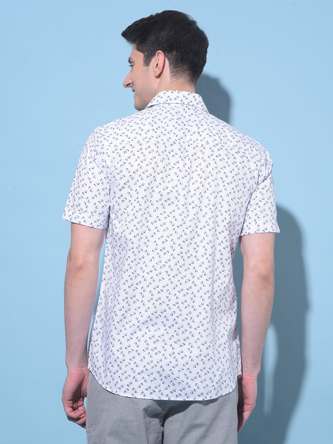 White Floral Printed 100% Cotton Shirt-Men Shirts-Crimsoune Club