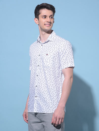 White Floral Printed 100% Cotton Shirt-Men Shirts-Crimsoune Club