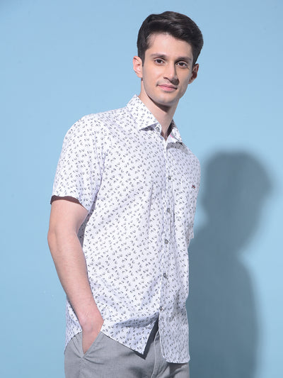 White Floral Printed 100% Cotton Shirt-Men Shirts-Crimsoune Club