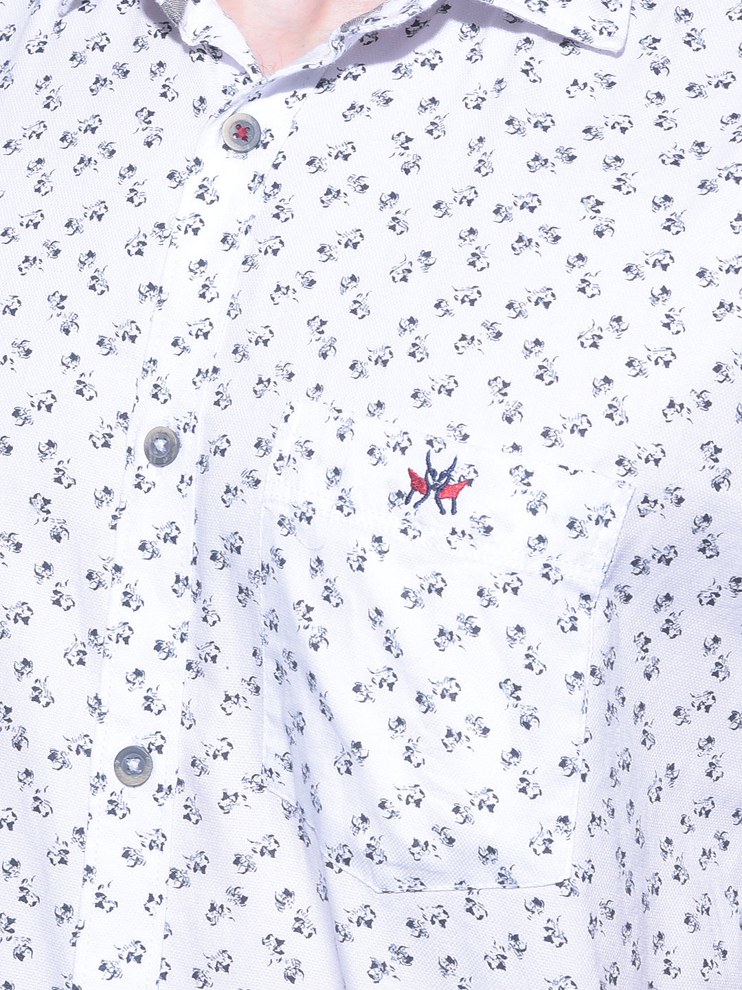 White Floral Printed 100% Cotton Shirt-Men Shirts-Crimsoune Club