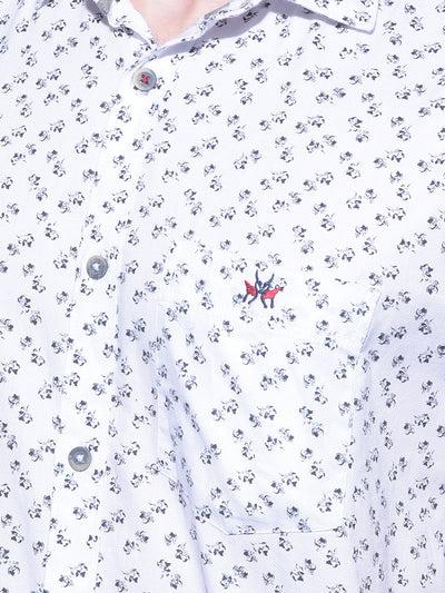 White Floral Printed 100% Cotton Shirt-Men Shirts-Crimsoune Club