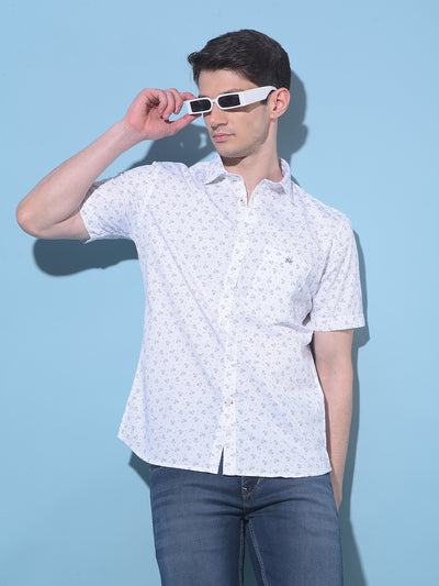 White Floral Printed 100% Cotton Shirt-Men Shirts-Crimsoune Club