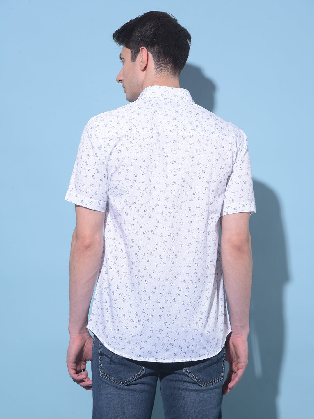 White Floral Printed 100% Cotton Shirt-Men Shirts-Crimsoune Club