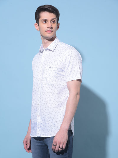 White Floral Printed 100% Cotton Shirt-Men Shirts-Crimsoune Club