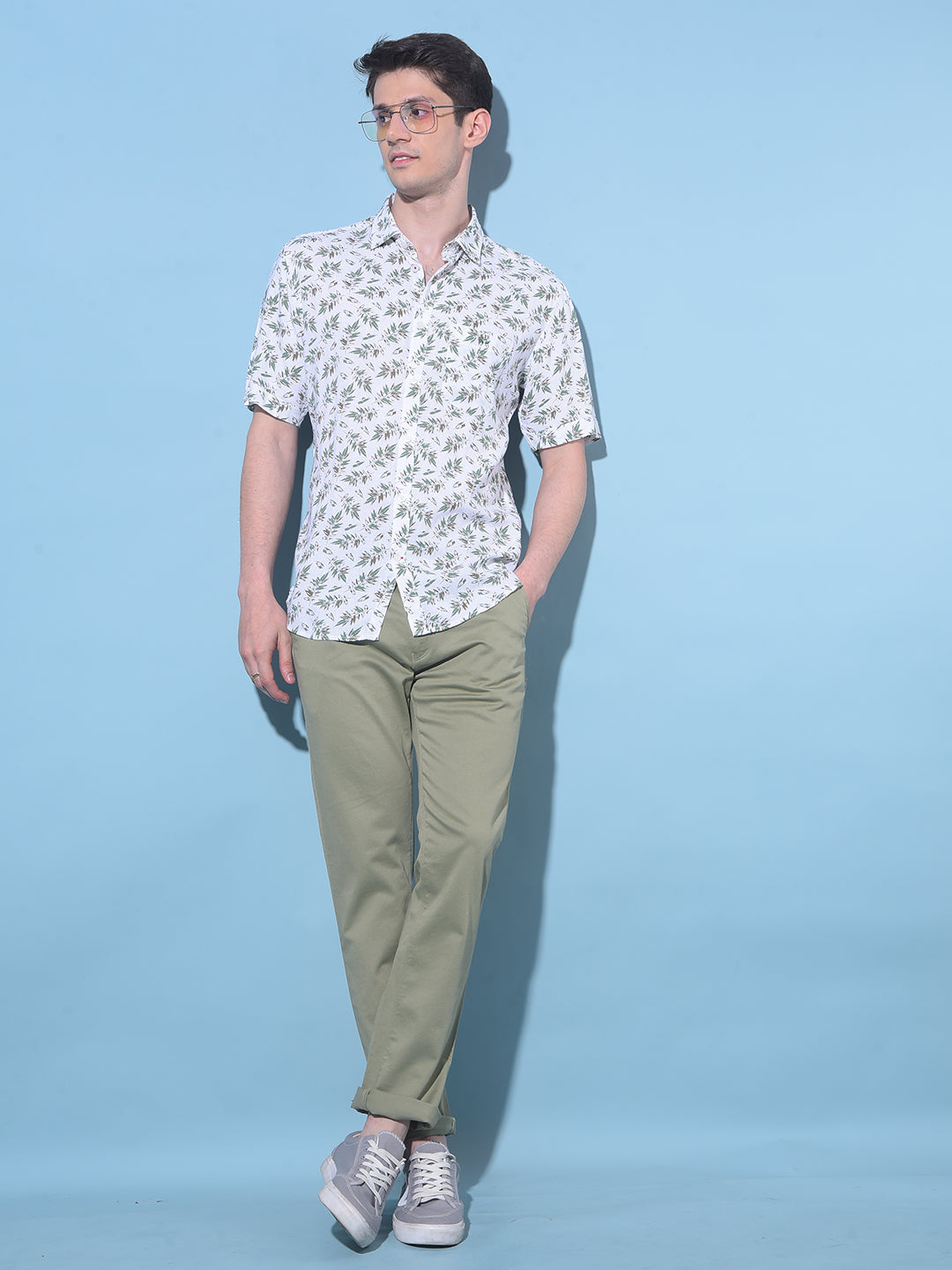 White Floral Printed Linen Shirt-Men Shirts-Crimsoune Club