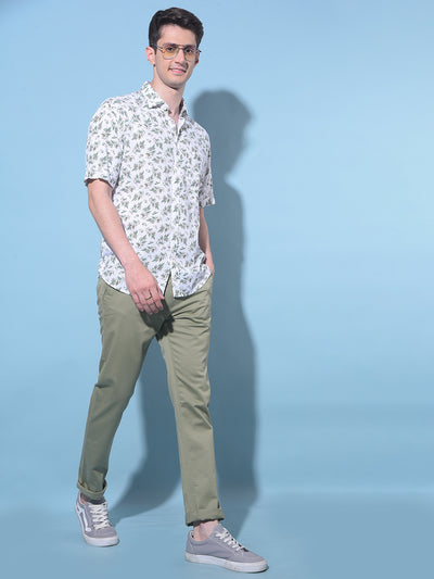 White Floral Printed Linen Shirt-Men Shirts-Crimsoune Club