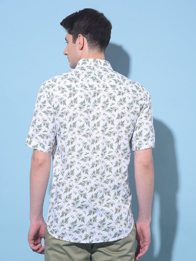 White Floral Printed Linen Shirt-Men Shirts-Crimsoune Club