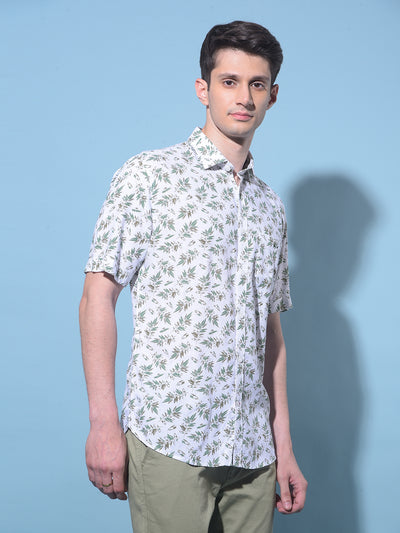 White Floral Printed Linen Shirt-Men Shirts-Crimsoune Club