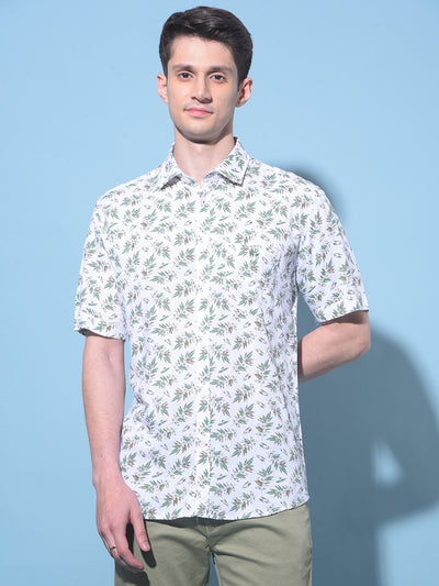 White Floral Printed Linen Shirt-Men Shirts-Crimsoune Club