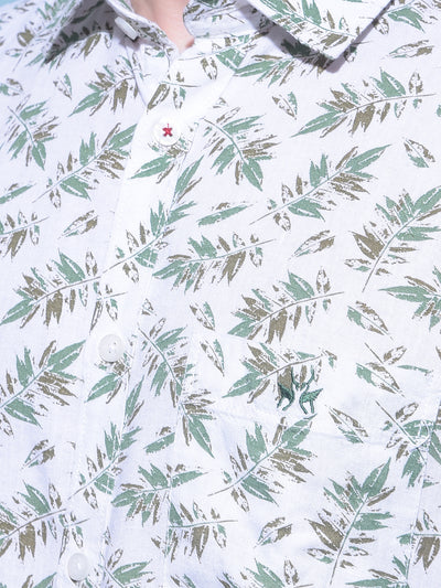 White Floral Printed Linen Shirt-Men Shirts-Crimsoune Club