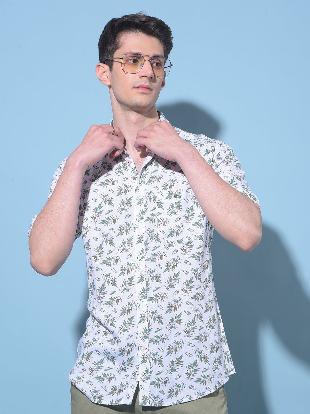 White Floral Printed Linen Shirt-Men Shirts-Crimsoune Club