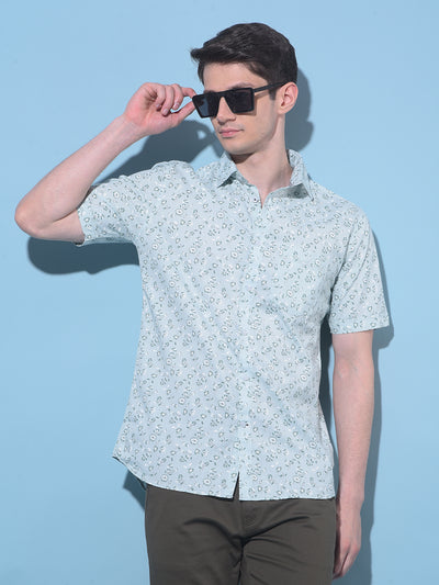 Green Floral Printed 100% Cotton Shirt-Men Shirts-Crimsoune Club