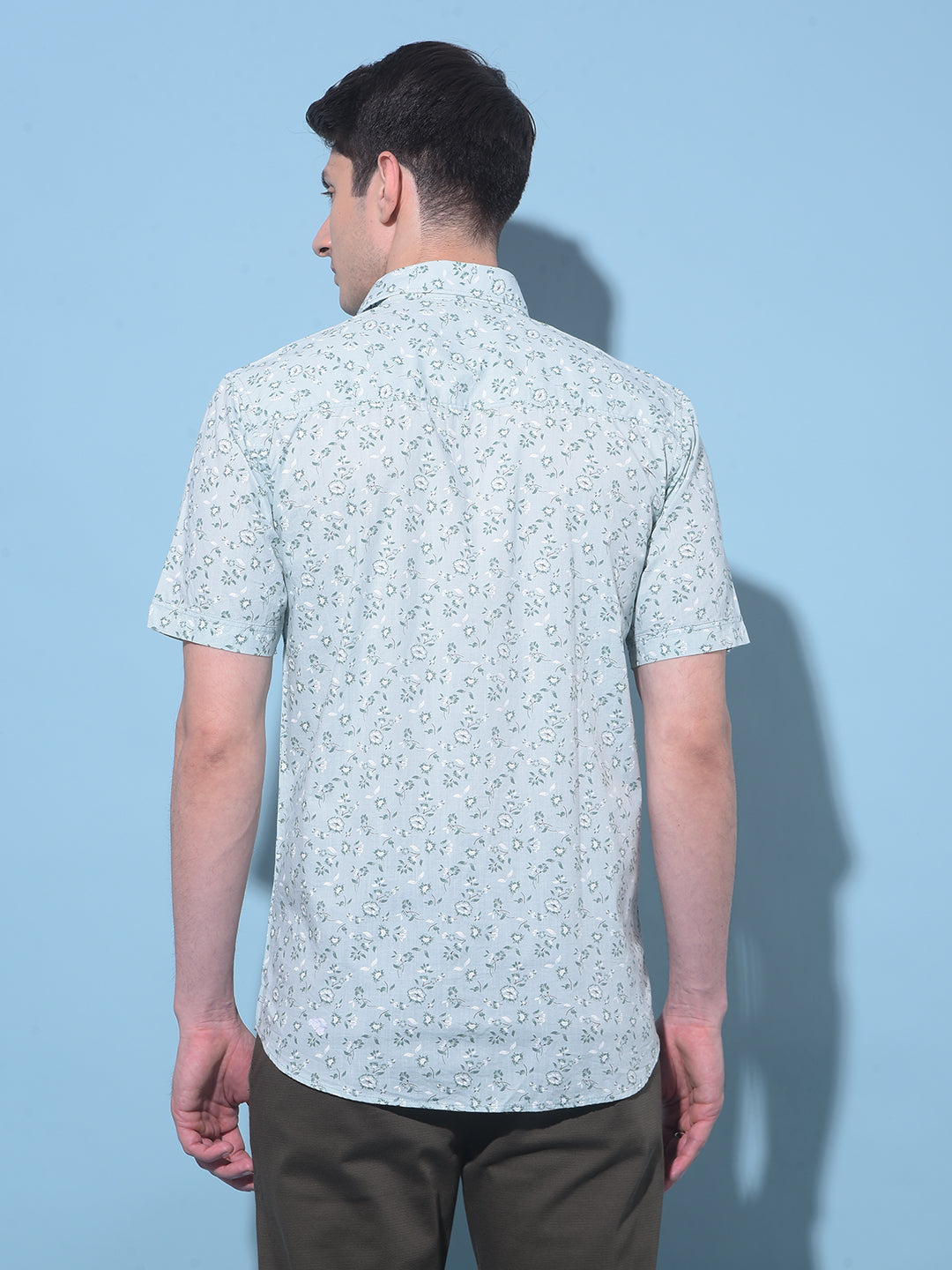 Green Floral Printed 100% Cotton Shirt-Men Shirts-Crimsoune Club