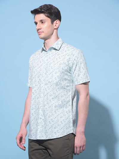 Green Floral Printed 100% Cotton Shirt-Men Shirts-Crimsoune Club