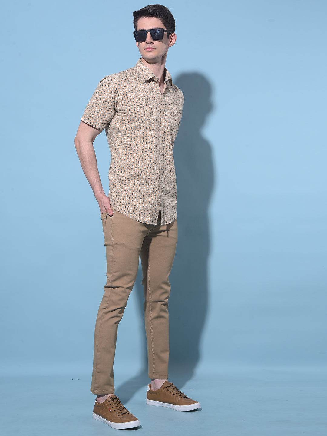Beige Printed 100% Cotton Shirt-Men Shirts-Crimsoune Club