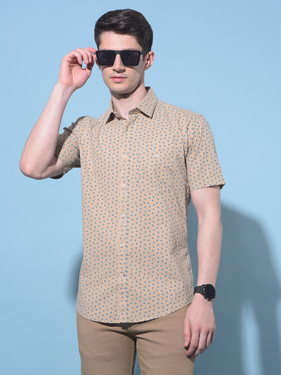 Beige Printed 100% Cotton Shirt-Men Shirts-Crimsoune Club