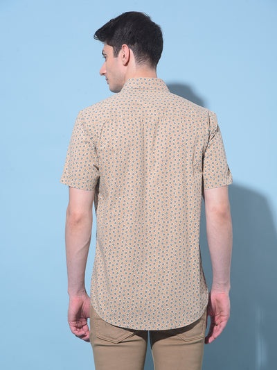Beige Printed 100% Cotton Shirt-Men Shirts-Crimsoune Club