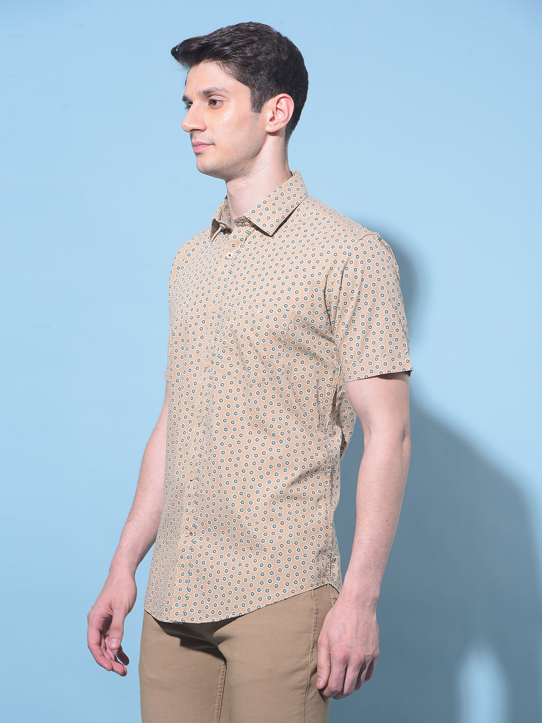 Beige Printed 100% Cotton Shirt-Men Shirts-Crimsoune Club