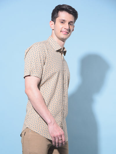 Beige Printed 100% Cotton Shirt-Men Shirts-Crimsoune Club