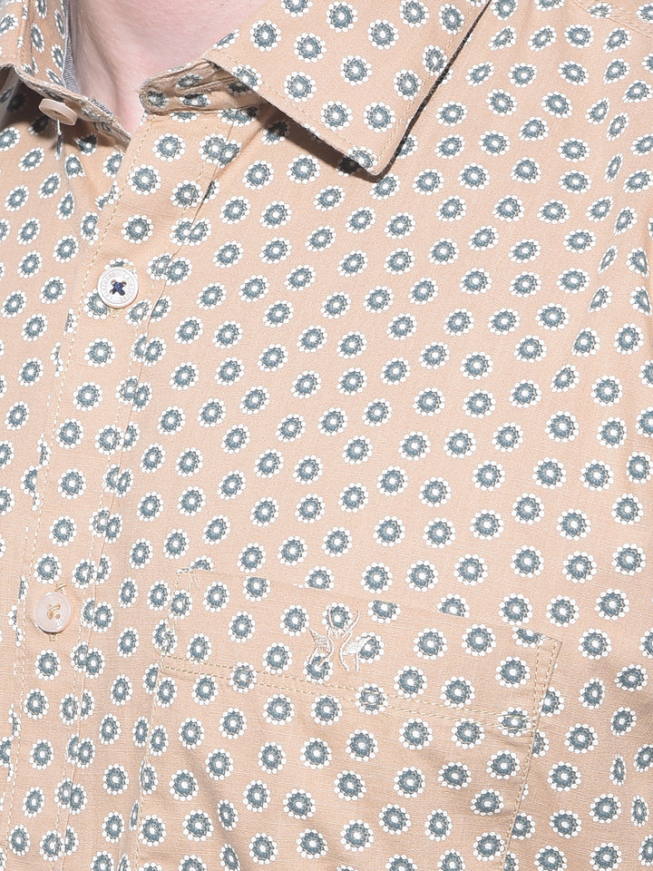 Beige Printed 100% Cotton Shirt-Men Shirts-Crimsoune Club