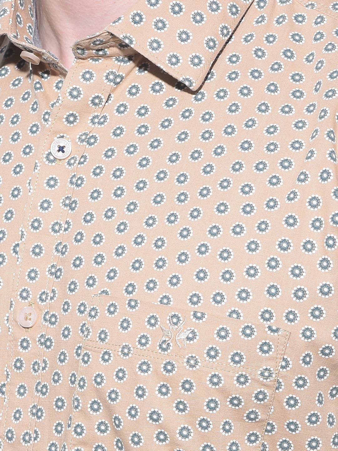 Beige Printed 100% Cotton Shirt-Men Shirts-Crimsoune Club