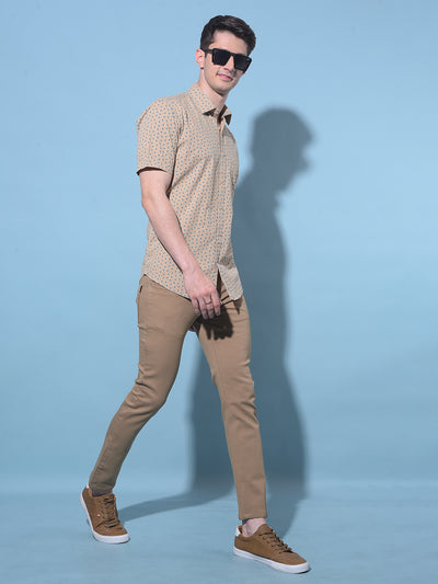Beige Printed 100% Cotton Shirt-Men Shirts-Crimsoune Club