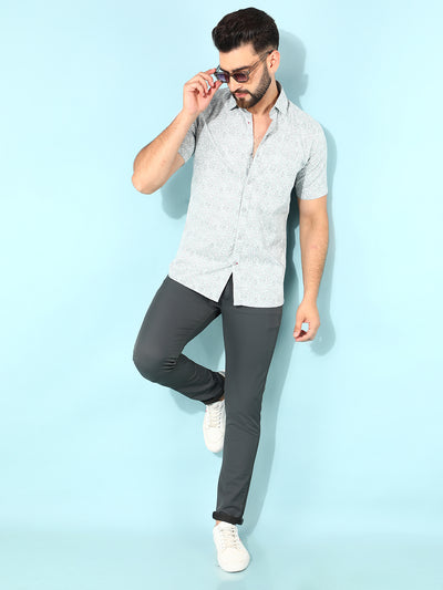 Grey 100% Cotton Printed Shirt-Men Shirts-Crimsoune Club