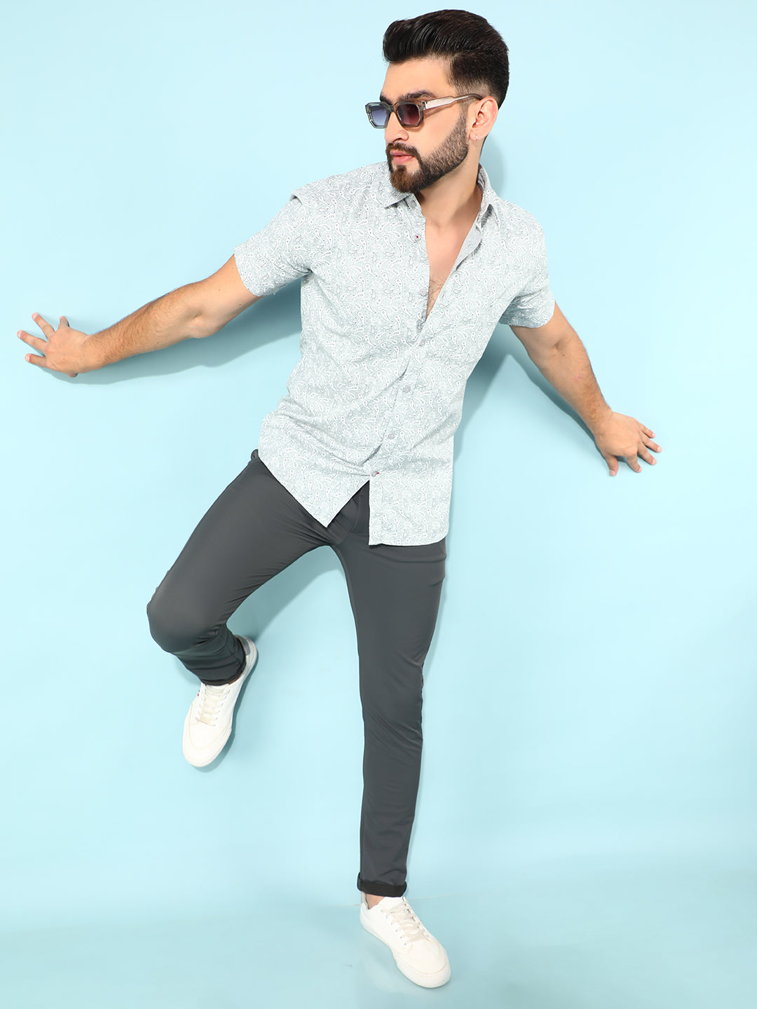 Grey 100% Cotton Printed Shirt-Men Shirts-Crimsoune Club
