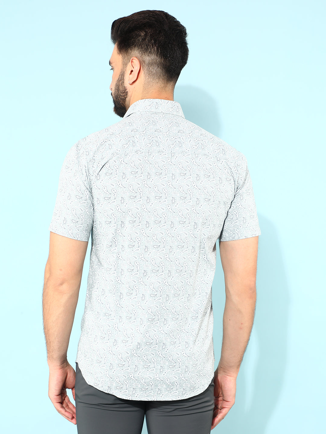 Grey 100% Cotton Printed Shirt-Men Shirts-Crimsoune Club