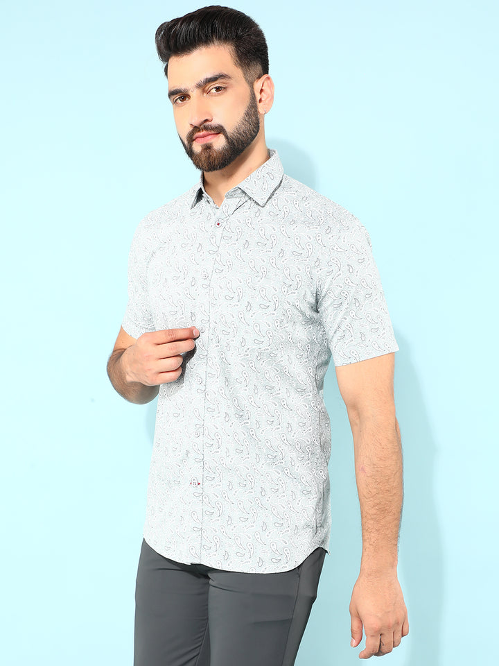 Grey 100% Cotton Printed Shirt-Men Shirts-Crimsoune Club