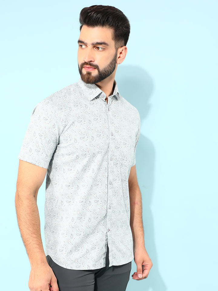 Grey 100% Cotton Printed Shirt-Men Shirts-Crimsoune Club