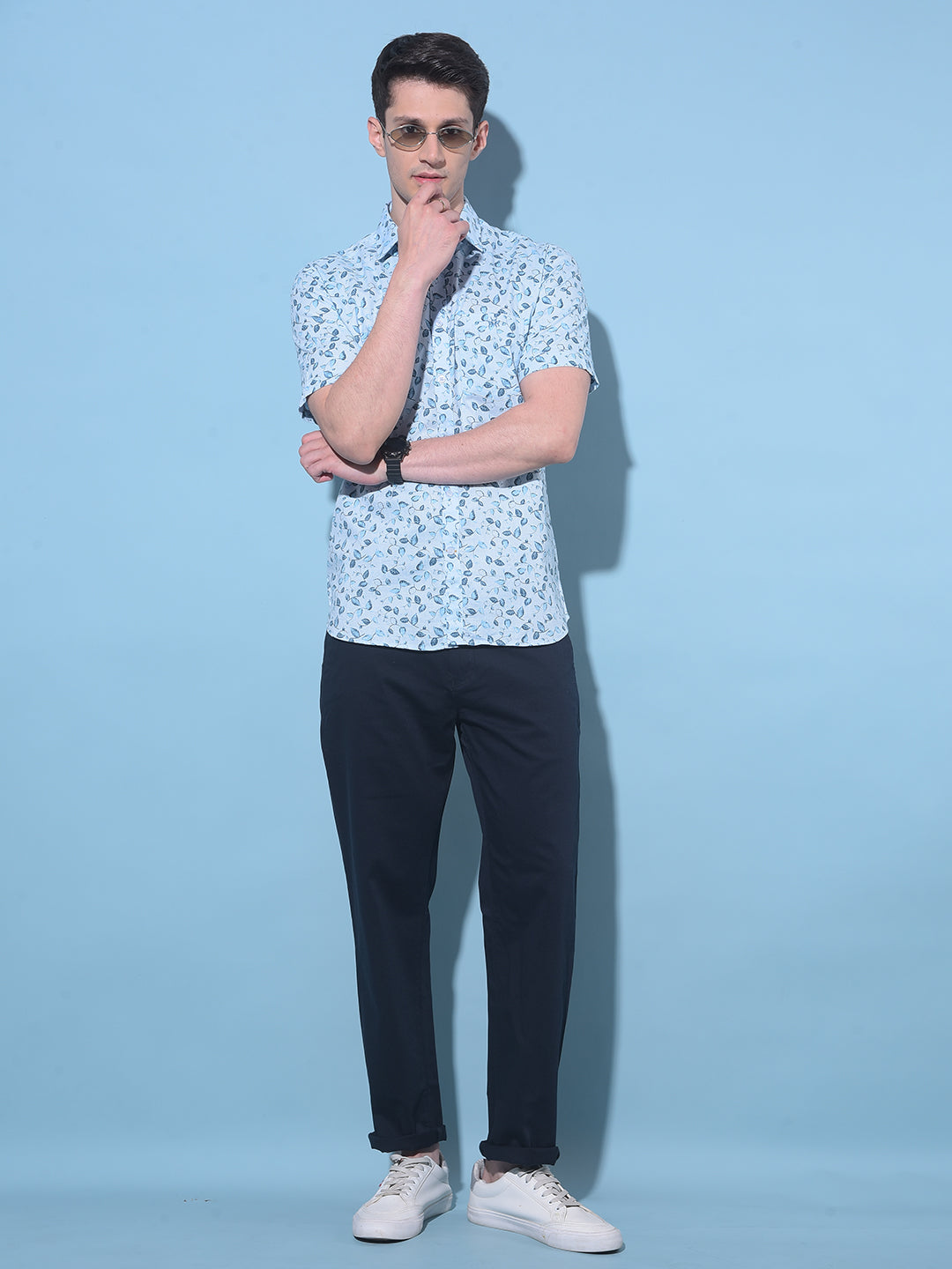 Blue Floral Printed 100% Cotton Shirt-Men Shirts-Crimsoune Club