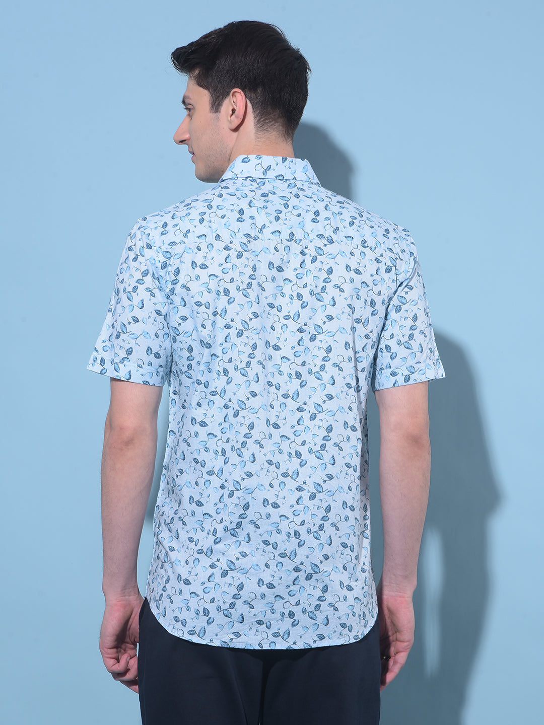 Blue Floral Printed 100% Cotton Shirt-Men Shirts-Crimsoune Club