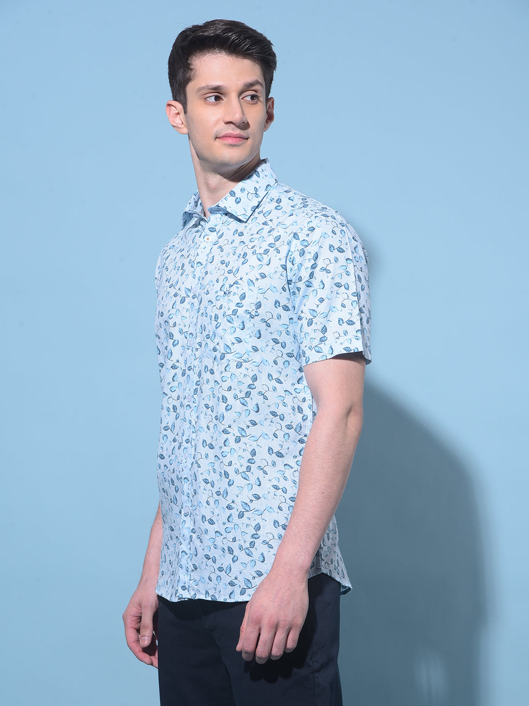 Blue Floral Printed 100% Cotton Shirt-Men Shirts-Crimsoune Club