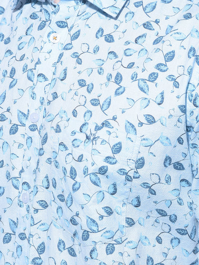 Blue Floral Printed 100% Cotton Shirt-Men Shirts-Crimsoune Club