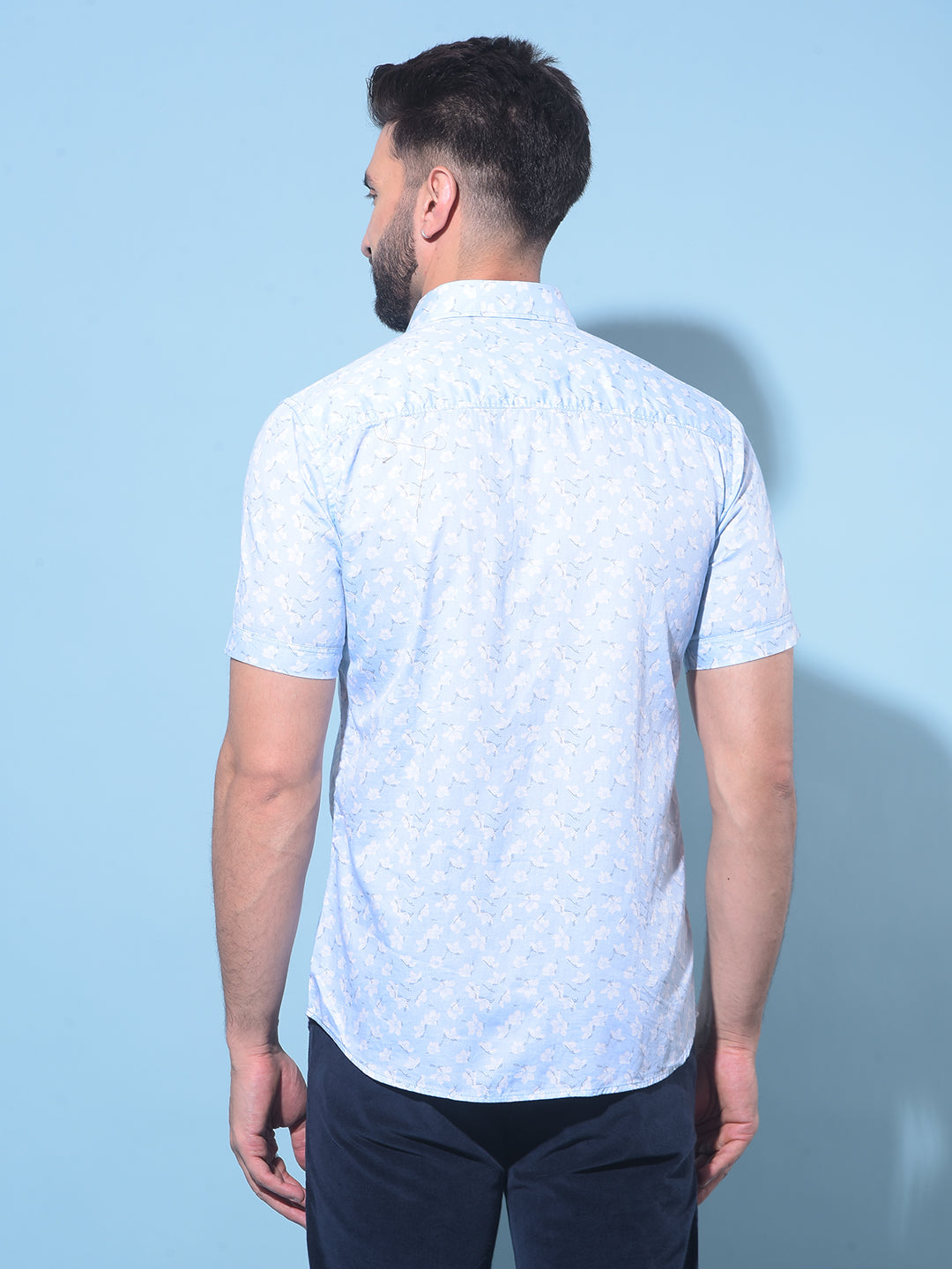 Blue Floral Printed 100% Cotton Shirt-Men Shirts-Crimsoune Club