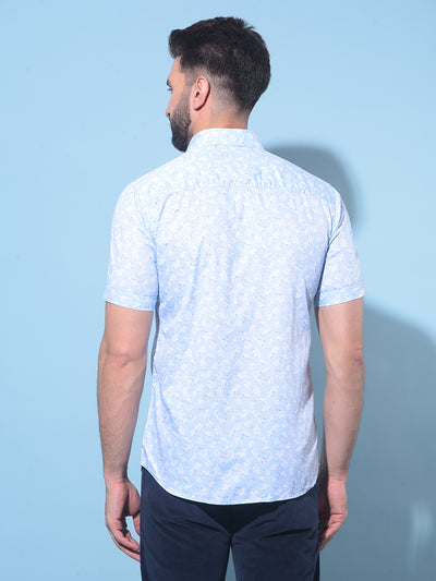 Blue Floral Printed 100% Cotton Shirt-Men Shirts-Crimsoune Club