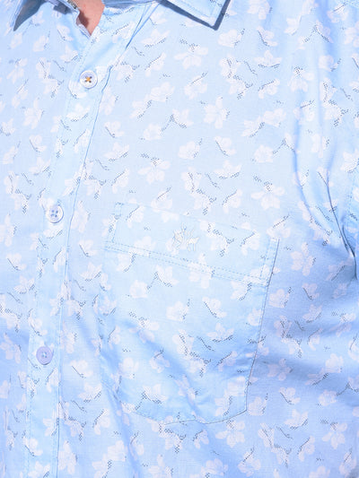 Blue Floral Printed 100% Cotton Shirt-Men Shirts-Crimsoune Club