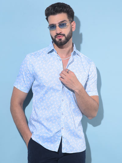 Blue Floral Printed 100% Cotton Shirt-Men Shirts-Crimsoune Club