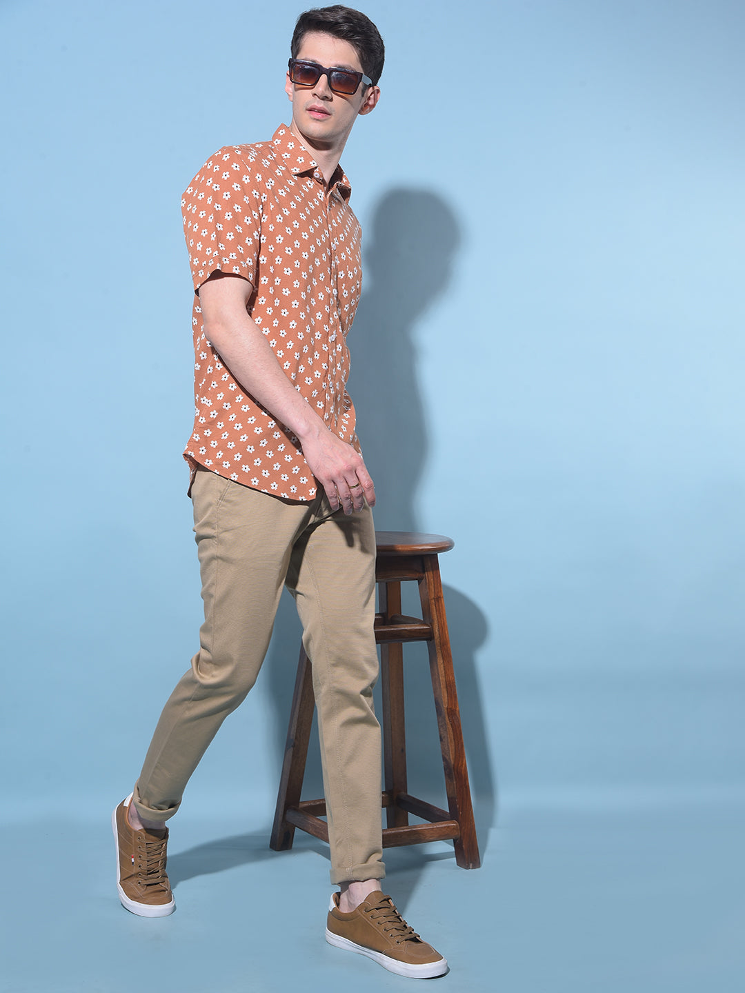 Brown Floral Printed Shirt-Men Shirts-Crimsoune Club