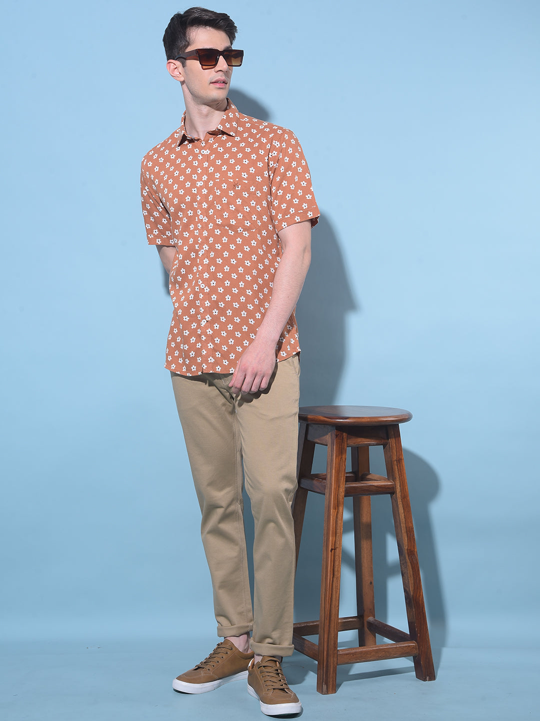 Brown Floral Printed Shirt-Men Shirts-Crimsoune Club