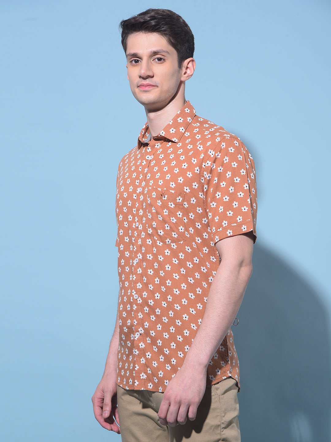 Brown Floral Printed Shirt-Men Shirts-Crimsoune Club