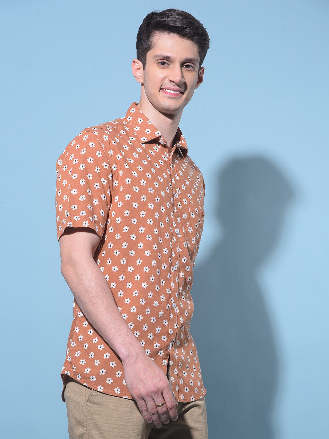 Brown Floral Printed Shirt-Men Shirts-Crimsoune Club