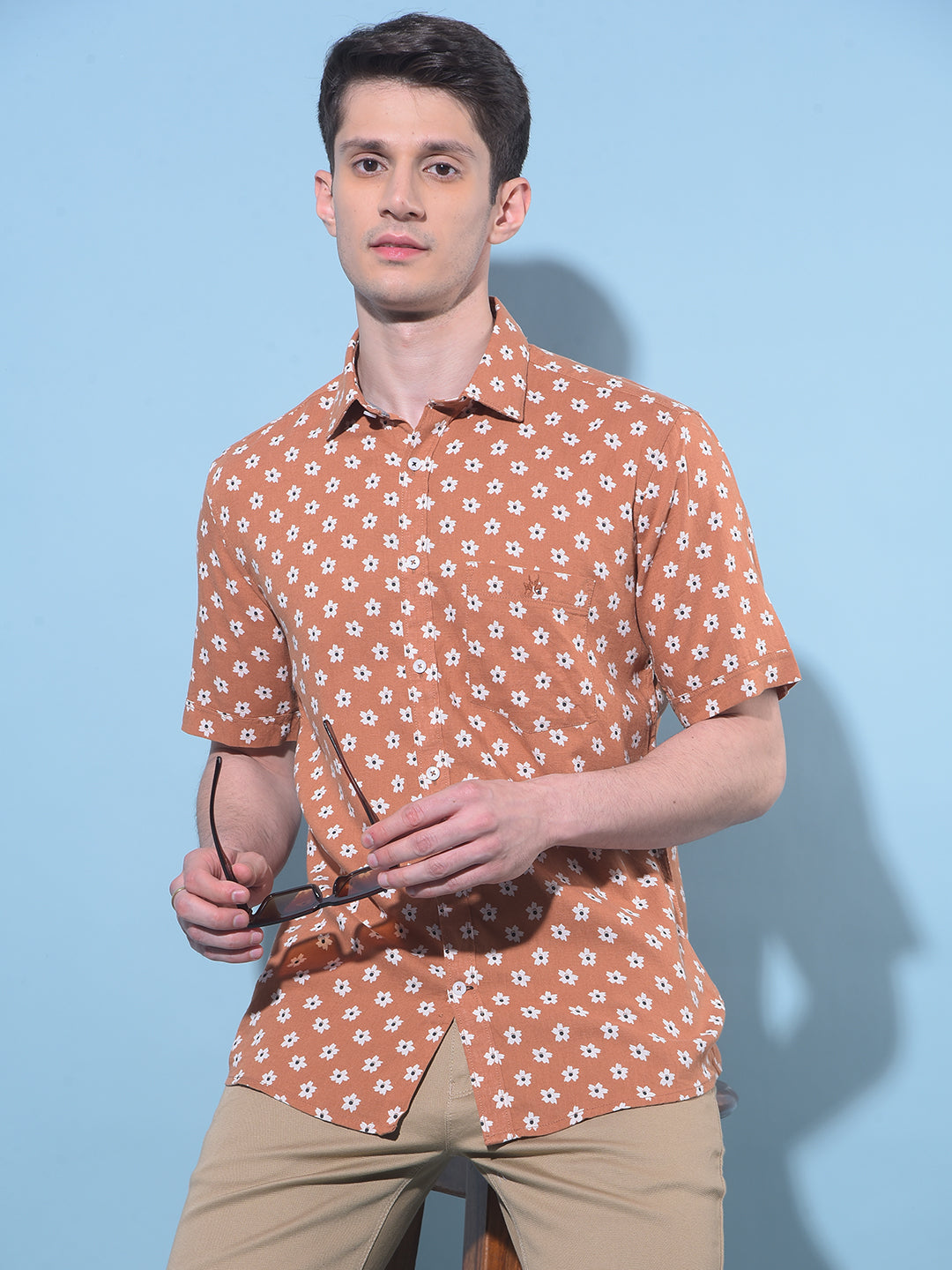 Brown Floral Printed Shirt-Men Shirts-Crimsoune Club