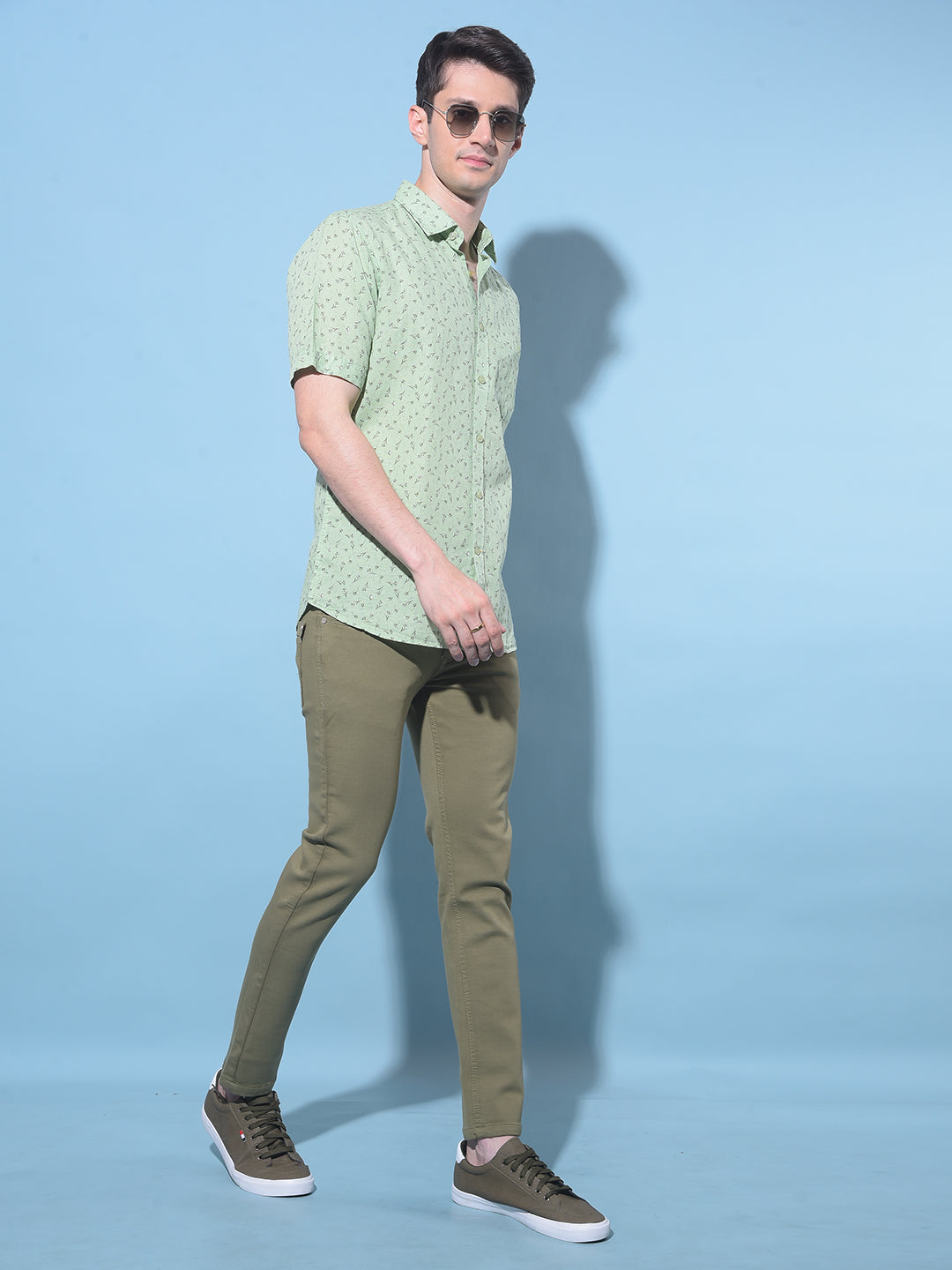 Green Floral Printed Linen Shirt-Men Shirts-Crimsoune Club
